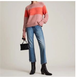 All Saints Pink and Orange Striped Crewneck Sweater